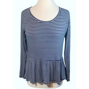 Nordstrom Navy and White striped Peplum Top Size Small